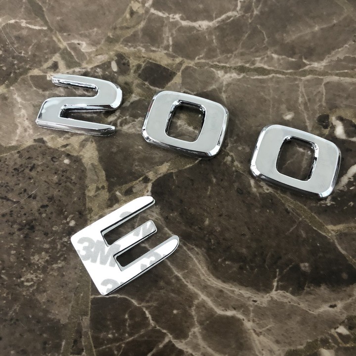 Decal tem chữ E200 và E300 dán đuôi xe ô tô Mercedess, chất liệu hợp kim inox