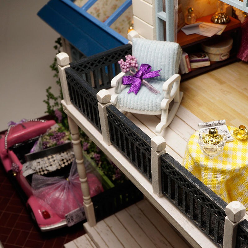 Mô hình nhà búp bê DIY Doll House Miniature_ Wisdom House Provence _Tặng TẤM CHE BỤI + KEO + CÓT NHẠC + CAR