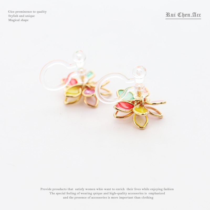 [Hàng Mới Về] Khuyên Tai Dạng Kẹp Không Xỏ Lỗ Hình Hoa Anh Đào/Cầu Vồng/ Dầu Mỡ Thủ Công Bằng Resin