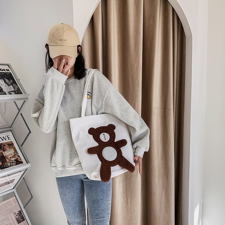 Túi Xách Canvas Cỡ Lớn In Họa Tiết Hoạt Hình Đơn Giản Cho Nữ