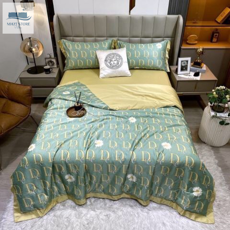 Bộ chăn ga gối lụa thái lạnh chăn hè 4 món mẫu 3  MH2T STORE