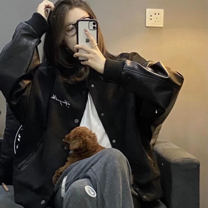 [ miễn phí giao hàng ] áo khoác bomber nam nữ tay phối da hàng quảng châu cao cấp ( ảnh thật ở cuối ) | BigBuy360 - bigbuy360.vn