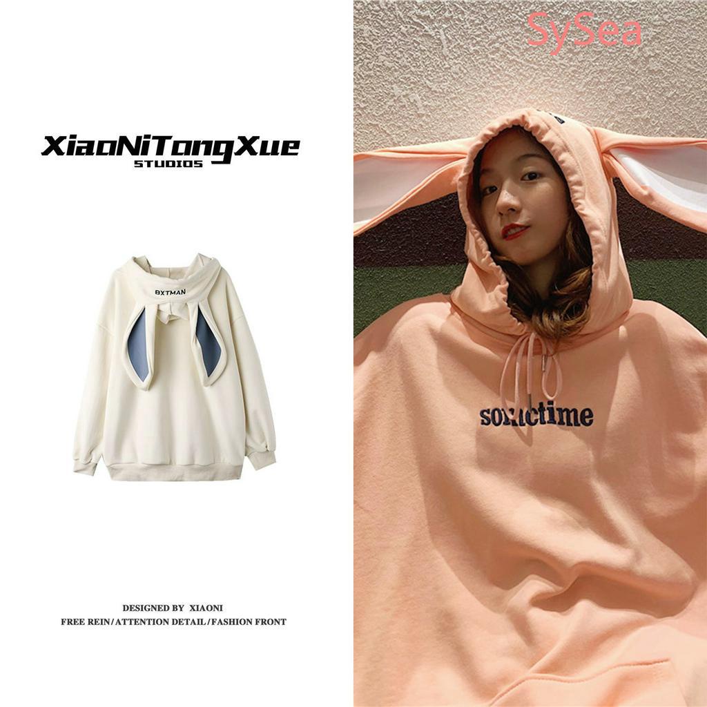 Áo Hoodie Dáng Rộng Họa Tiết Thỏ Dễ Thương Thời Trang Hàn Quốc