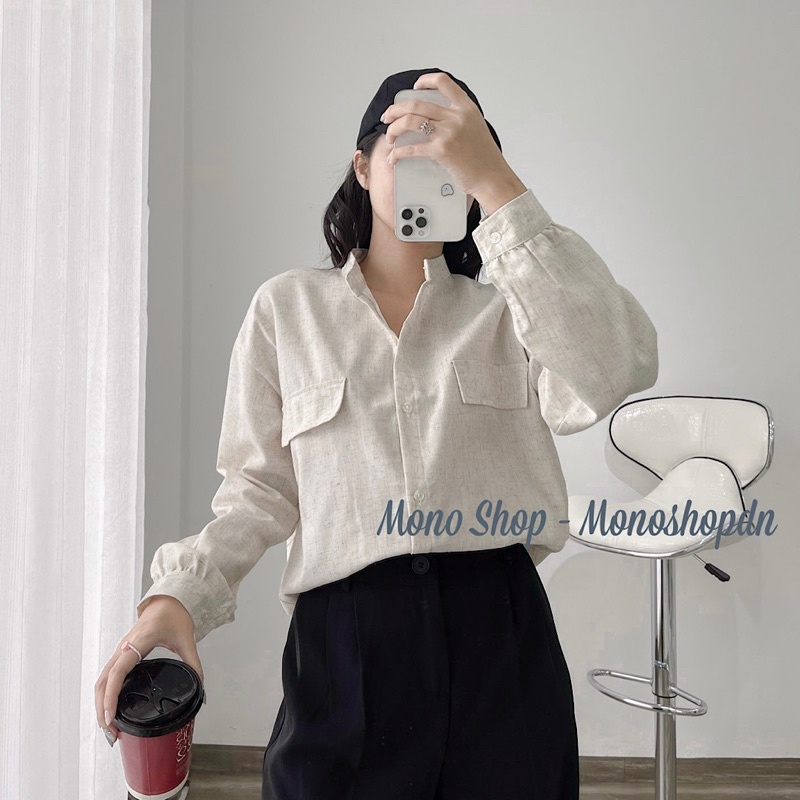 Áo sơ mi cổ trụ line túi nắp dài tay hàng đẹp Ảnh thật/ sẵn