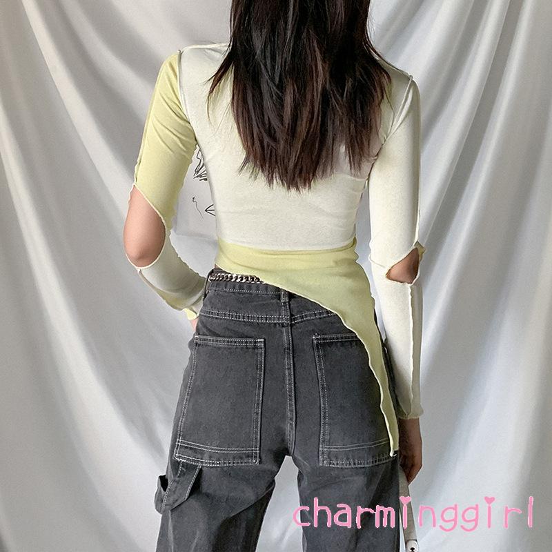 Áo thun dài tay thiết kế hở cổ thời trang nữ gợi cảm