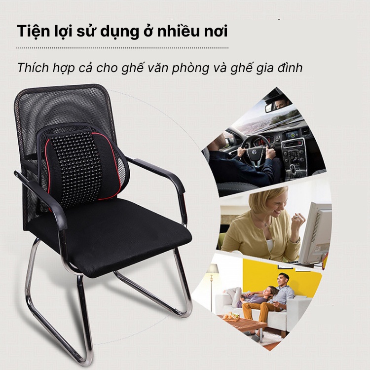 Tựa lưng lưới đan hạt gỗ 2 chức năng cao cấp Amuscar cho ghế ô tô và văn phòng