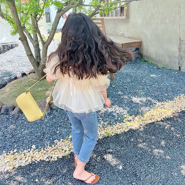 Áo Thun Tay Ngắn Phồng Vải Mỏng Thời Trang Hè Hàn Quốc Hàng Mới Dành Cho Bé Gái 2023