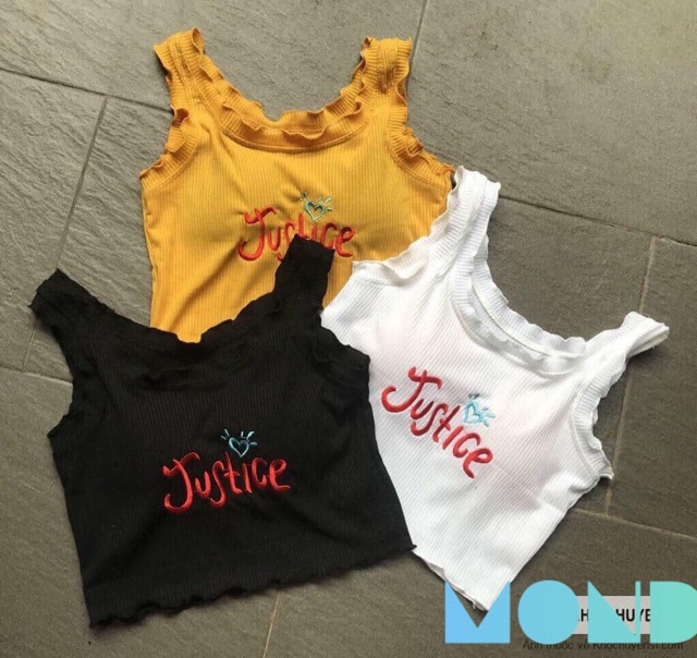 Áo croptop thêu chữ Justice 4 màu