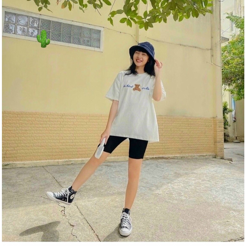 Sét Bộ Hàn Quốc Áo Thun In Gấu From Rộng Kết Hợp Quấn Ngố Lửng Đáng Yêu TTPK0309