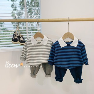 Bộ nỉ da cá kẻ ngang cổ polo