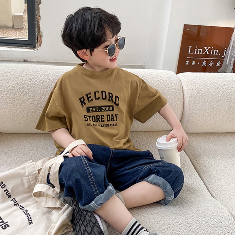 Áo Thun 100% Cotton Màu Trắng Tay Ngắn Phong Cách Thời Trang Hàn Nhật Mới Cho Bé Trai