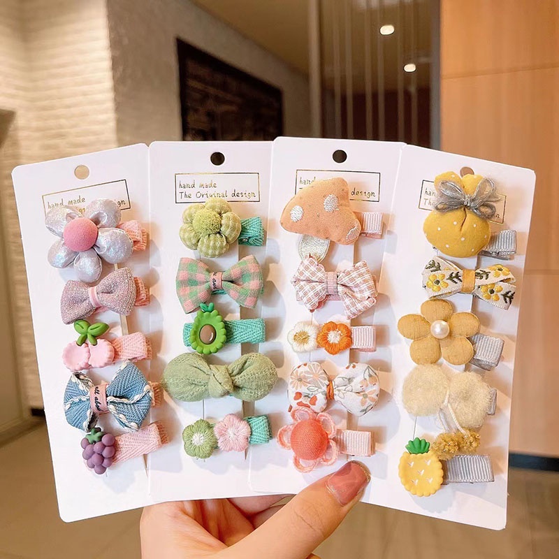 Set 5 Kẹp Tóc Nơ Họa Tiết Trái Cây Hoạt Hình Dễ Thương Cho Bé Gái