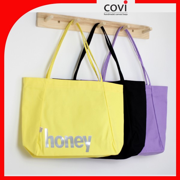 Túi Vải Tote, Vải Canvas, Đeo Vai Hàn Quốc, đựng giấy A4  in chữ HONEY thời trang COVI màu sắc T19