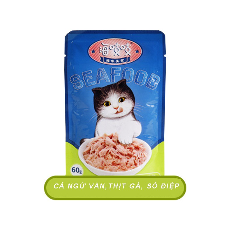 Súp thưởng cho mèo , pate mèo SEAFOOD 4 vị thơm ngon , bổ dưỡng dành cho thú cưng- 60g csp40