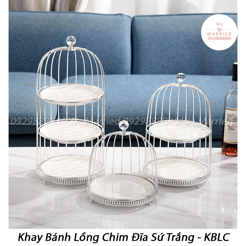 Khay Bánh Lồng Chim 3 Tầng Đĩa Sứ Trắng KBLC011 (video thật + ảnh từ khách feedback)