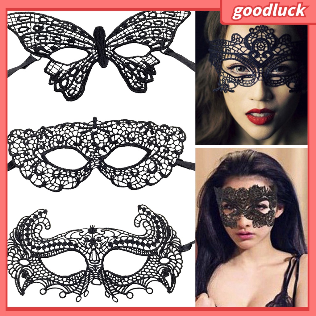 Mặt nạ mắt màu đen phối ren che phủ dùng hóa trang Halloween