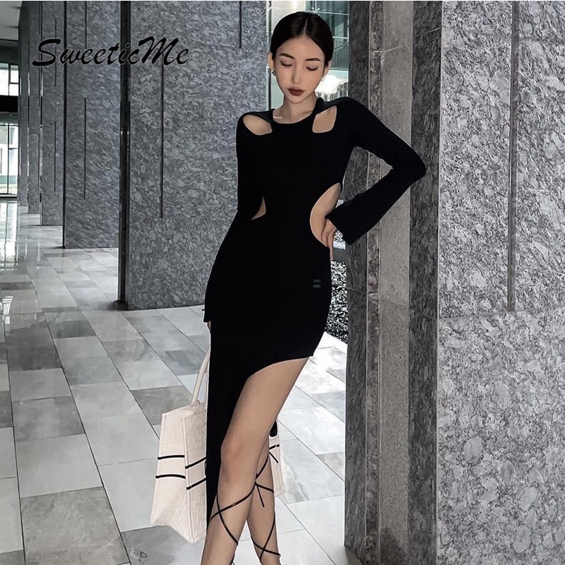 Đầm Tay Dài Dáng Ôm Màu Trơn Thời Trang   Quyến Rũ Cho Nữ