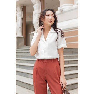 Áo Sơ Mi Nữ Trắng Tay Ngắn, Áo Kiểu Cổ Danton Phong Cách Hàn Quốc Siêu Xinh.
