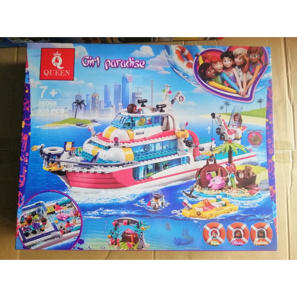 (có sẵn) bộ đồ chơi Friends Heartlake Queen 86068 Lắp Ráp Mô Hình Du thuyền vui vẻ giải cứu sinh vật biển