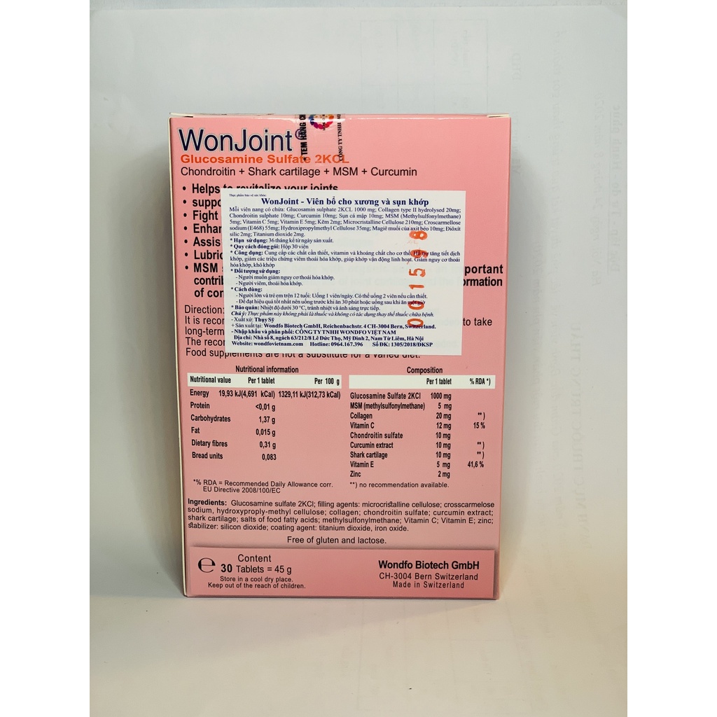 WonJoint Hỗ Trợ Sức Khỏe Xương Và Sụn Khớp 30 Viên - TP020