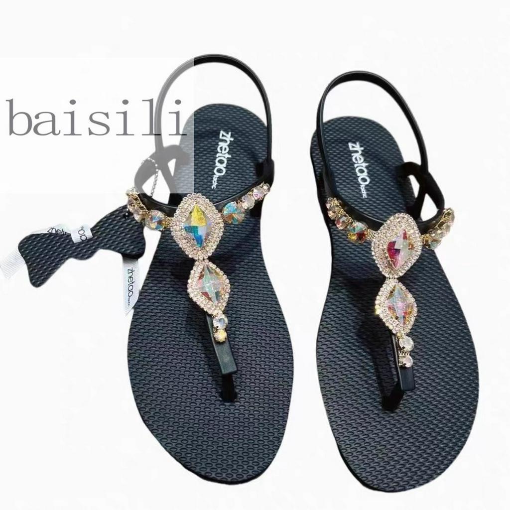 SANDAL BỆT BAISILI - GIÀY ĐẾ BẰNG QUAI KẸP ĐÍNH ĐÁ XOÀN PHONG CÁCH THỜI TRANG HIỆN ĐẠI BS230509