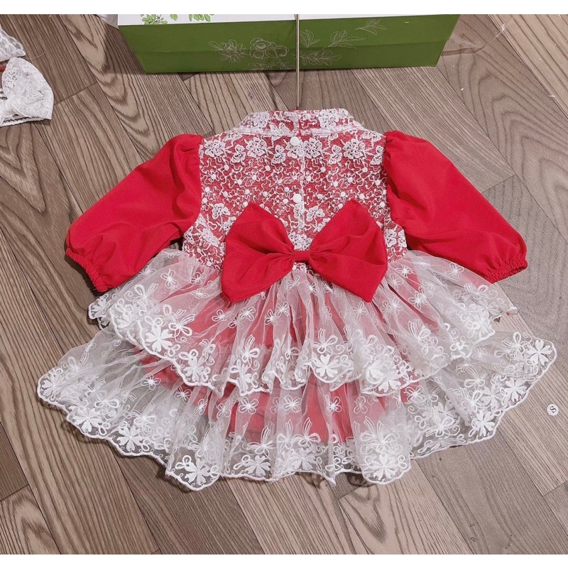 Váy Trẻ em Váy công chúa ren đỏ kiểu dáng tiểu thư cho bé gái + Tặng kèm mũ