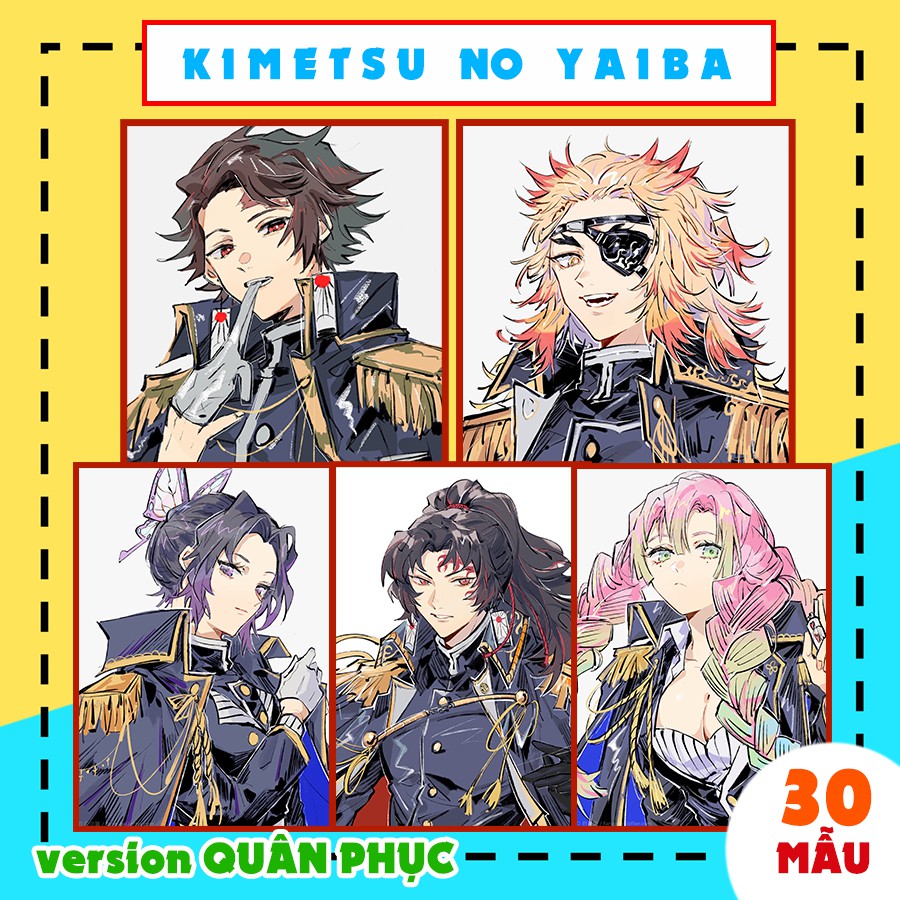 (30 mẫu) Postcard poster Thanh Gươm Diệt Quỷ (Kimetsu no Yaiba) M2A ver Quân Phục (móc khóa huy hiệu) manga anime