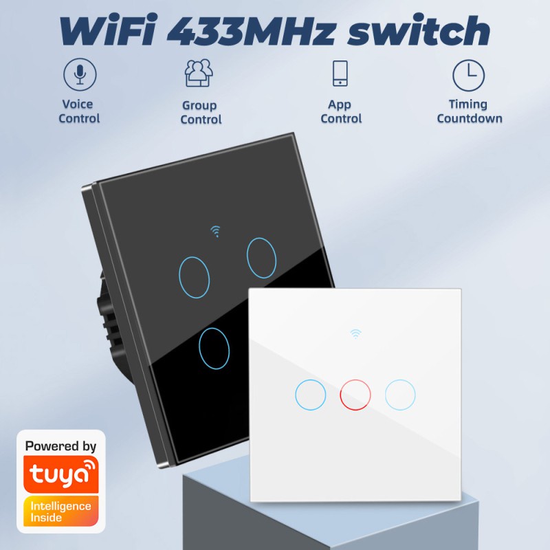 Công Tắc Cảm Ứng Thông Minh Wifi 1 / 2 / 3 / 4 Gang Tuya 433mhz Cho Alexa Và Google Home Đen | BigBuy360 - bigbuy360.vn