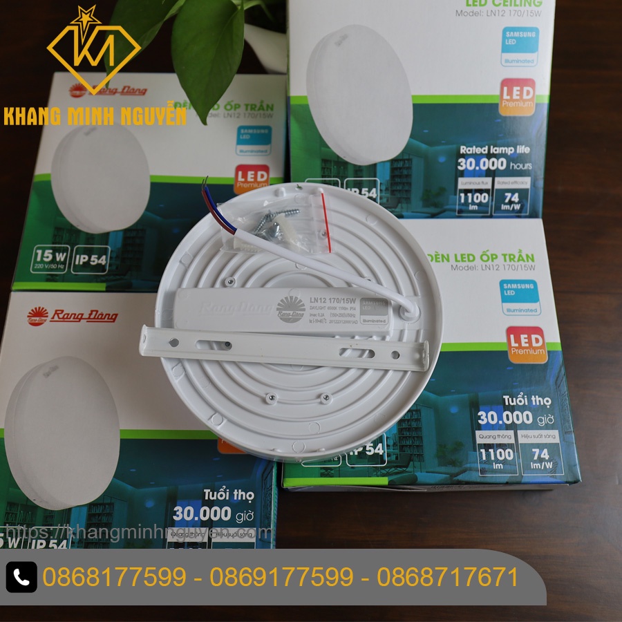 Đèn LED ốp trần RẠNG ĐÔNG tròn LN12-170/15W 6500K SS, đèn ốp trần ban công, ốp trần sảnh, ốp hành lang, ốp logia