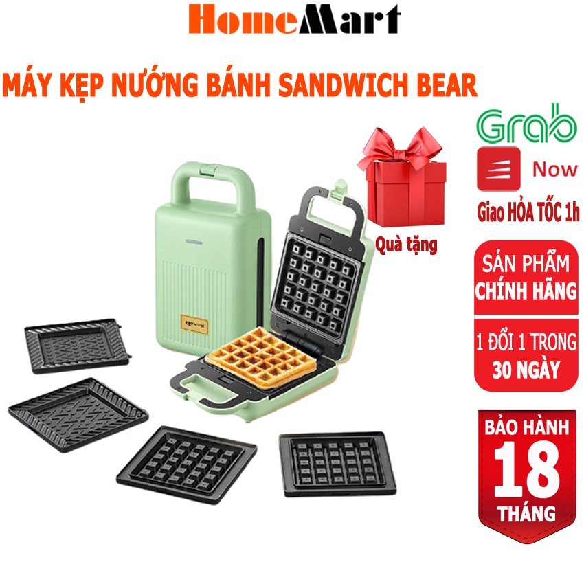 Máy Nướng Bánh Mì Kẹp Nướng Bánh Sandwich Làm Bánh Waffle, Rán Trứng Xúc Xích Bear DBC-P06N2 (Bảo hành 18 tháng)