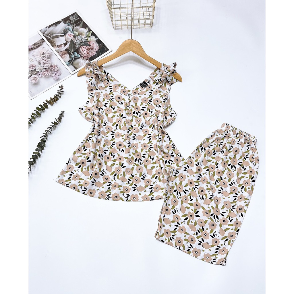Đồ bộ lửng tole F21 cổ tim 4 nút -