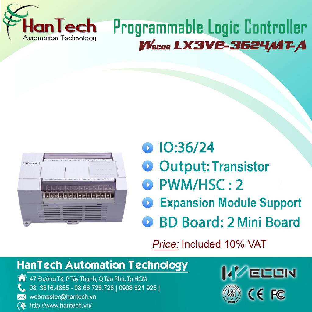 39/ Bộ điều khiển logic có khả năng lập trình (PLC)  Wecon LX3VE-3624MT-A  [HanTech Automation Technology]