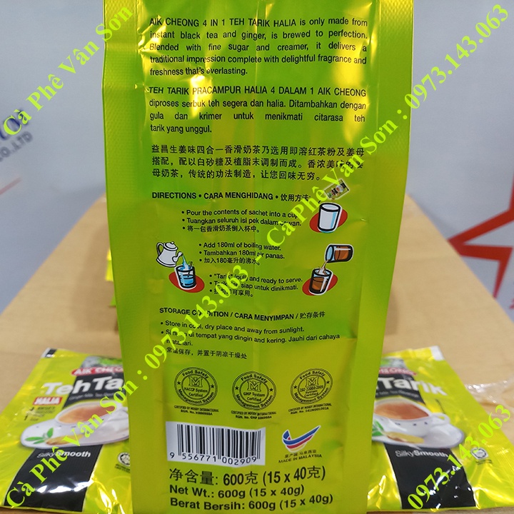 Trà sữa vị Gừng Teh Tarik Halia (Ginger) bịch 600g (15 gói * 40g) Aik Cheong