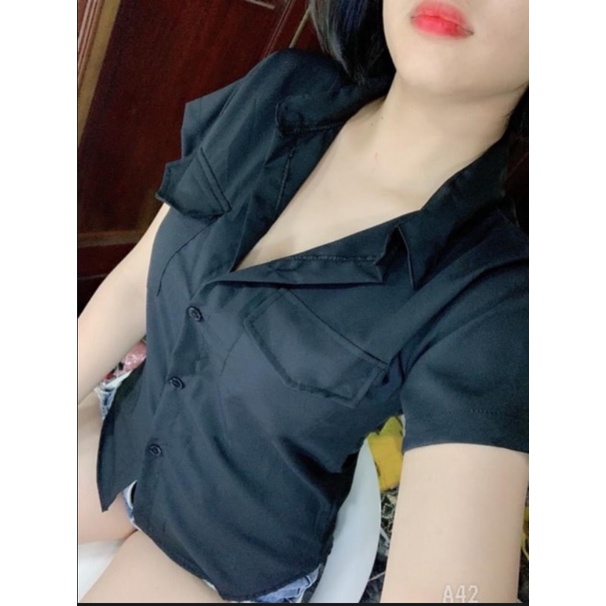 ÁO SƠMI NỮ TAY NGẮN 2 TÚI