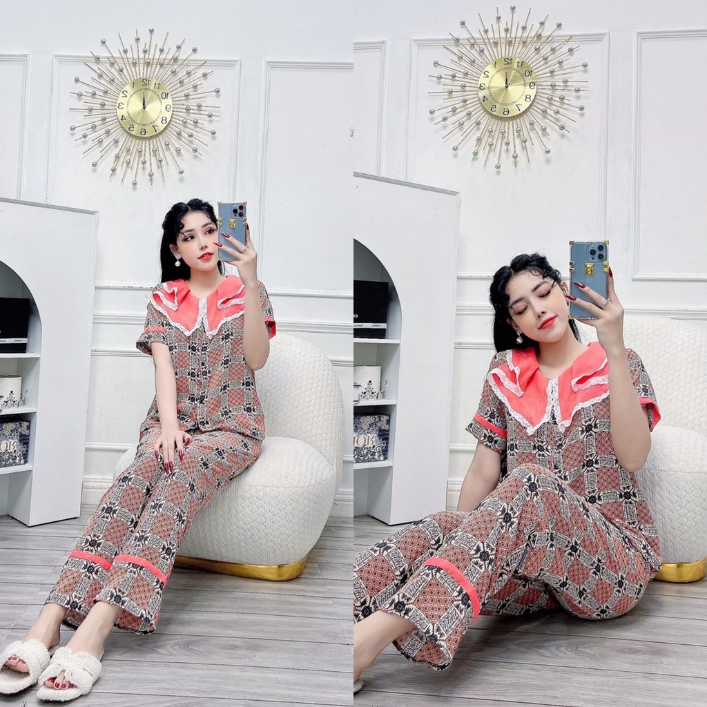 Đồ bộ pijama tay ngắn quần dài có túi vải mango họa tiết nhiều mẫu siêu xinh freesize dưới 58kg