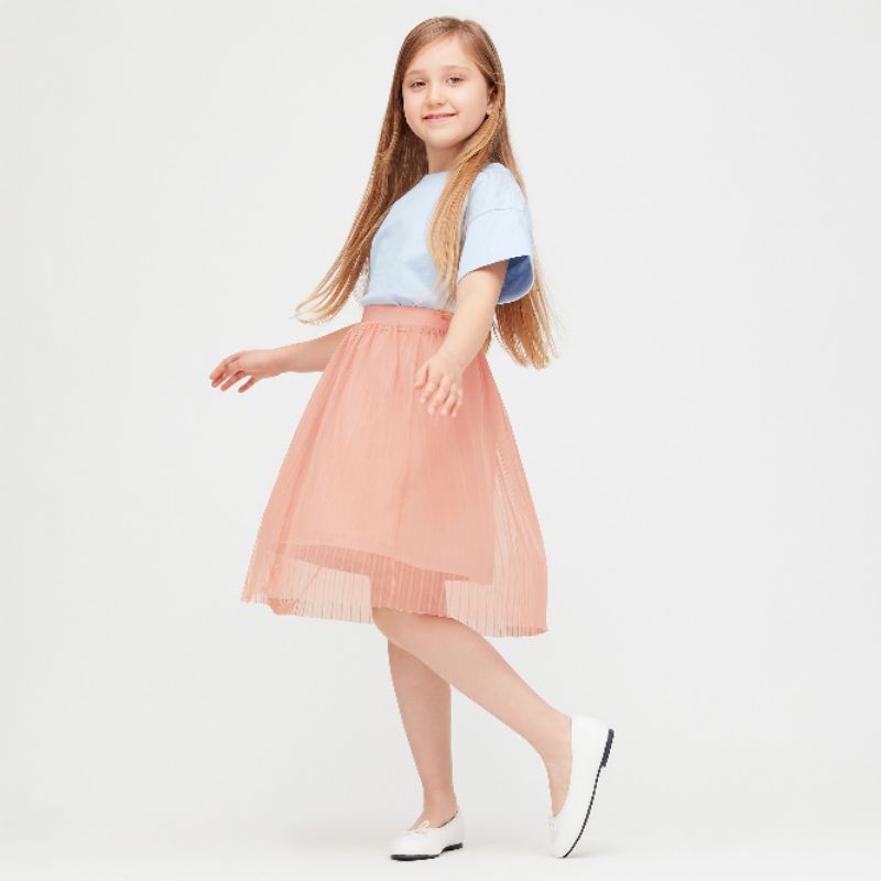 (UNIQLO Nhật chính hãng) Kid - Chân váy midi cạp chun xoè vải tuyn (tulle) 2 lớp