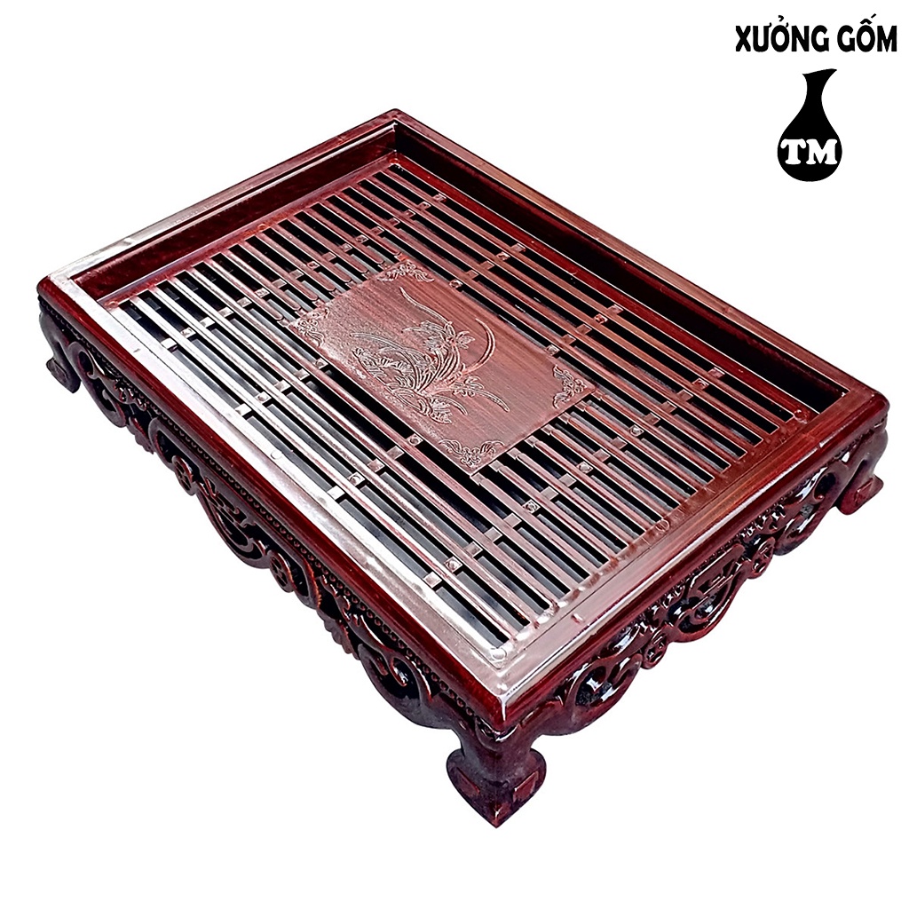 Khay trà nhựa giả vân gỗ đựng ấm chén Xưởng Gốm TM Bát Tràng