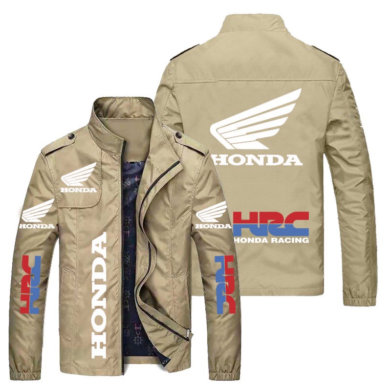 Áo Khoác Gió Cổ Đứng Dáng Rộng Phối Khóa Kéo In LOGO Xe Máy Honda HRC