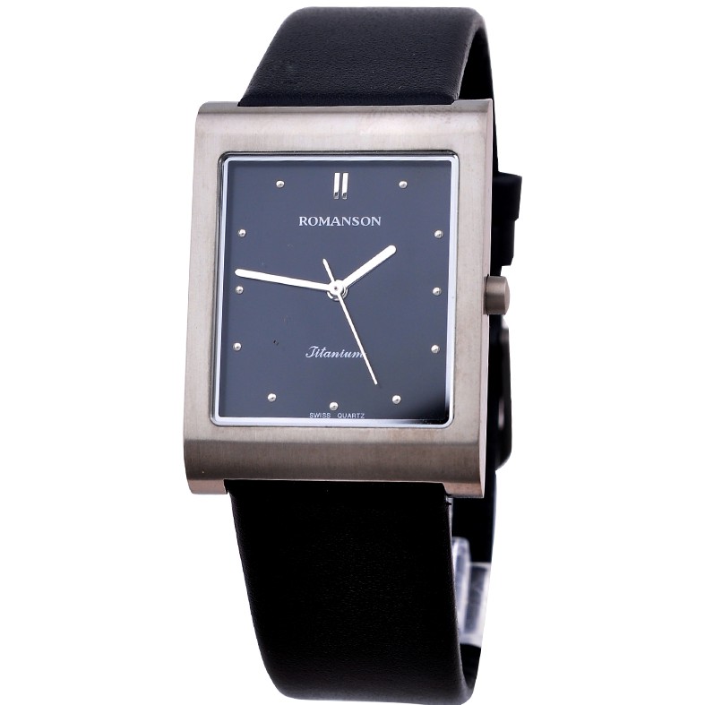 Đồng hồ Romanson Men Watch DL0581MWBK nam mặt chữ nhật mỏng vỏ Titanium máy Thụy Sĩ kính chống xước dây da chinh hãng