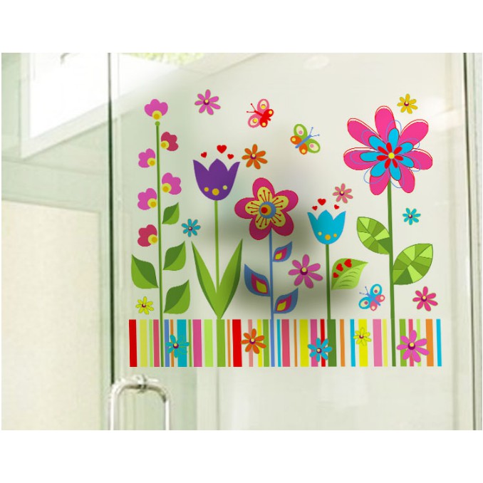 Decal dán kính cao cấp - Mẫu Hoa tuổi thơ sắc màu ( 60x58 )