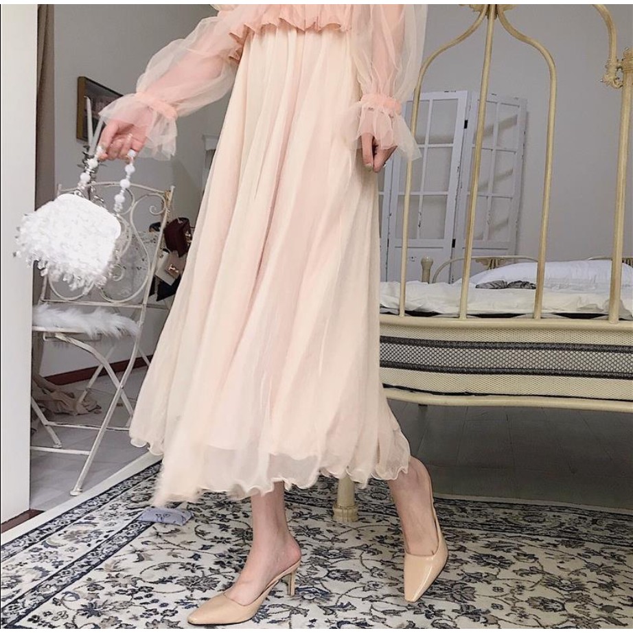 Women's Summer Sweet Mesh Off Shoulder Shirt + Lace Fairy Skirt