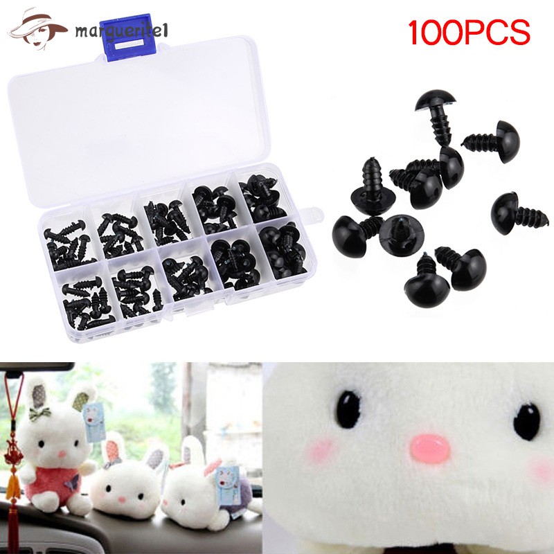 100pcs Black Plastic Safety Eyes for Teddy Plush Doll Puppet DIY Crafts 6-12mm