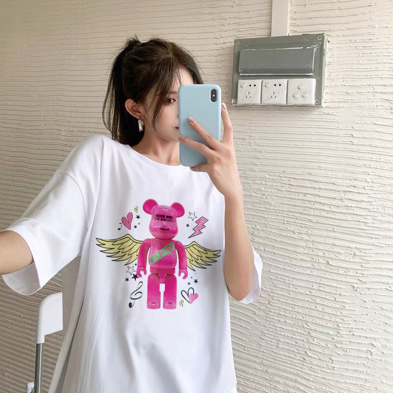 Áo thun bearbrick nữ form rộng tay lỡ unisex chất vải cotton AT006 Miucho in logo