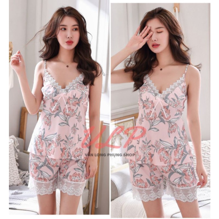 [CÓ MÚT NGỰC]_DN46 &amp; DN47_Set đồ bộ và Váy ngủ hoa 2 dây phối ren