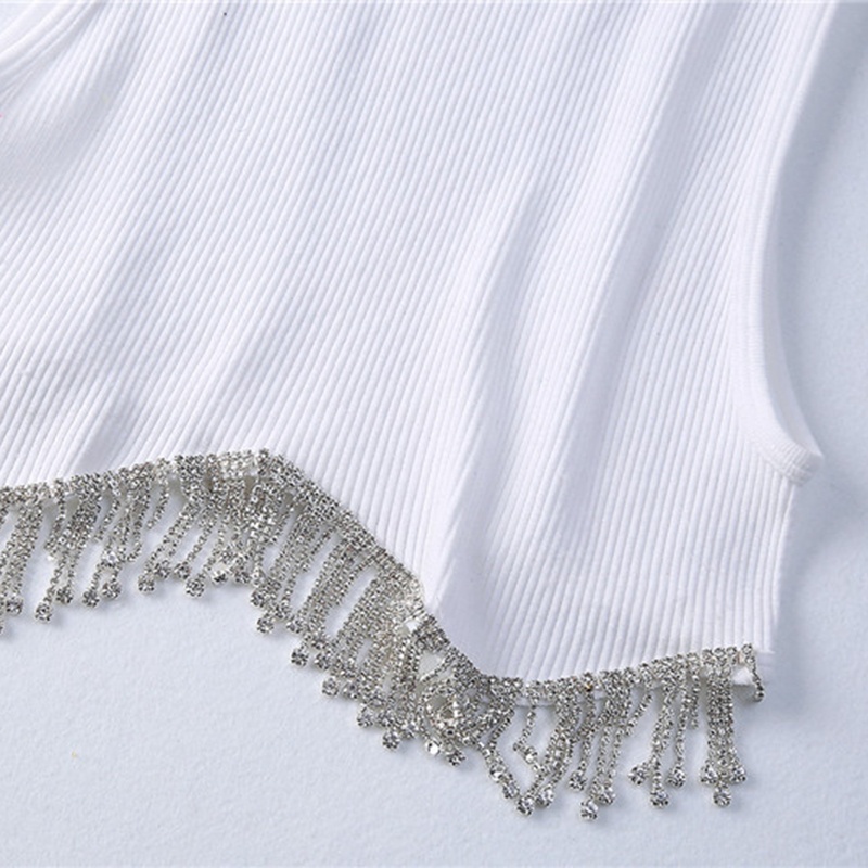 Áo Croptop Sát Nách Đính Hạt Và Tua Rua Thời Trang Mùa Hè Cho Nữ