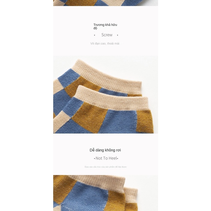Tất vớ cotton cổ thấp ngắn họa tiết caro kẻ ô tone màu xanh dương  thời trang  cho nữ