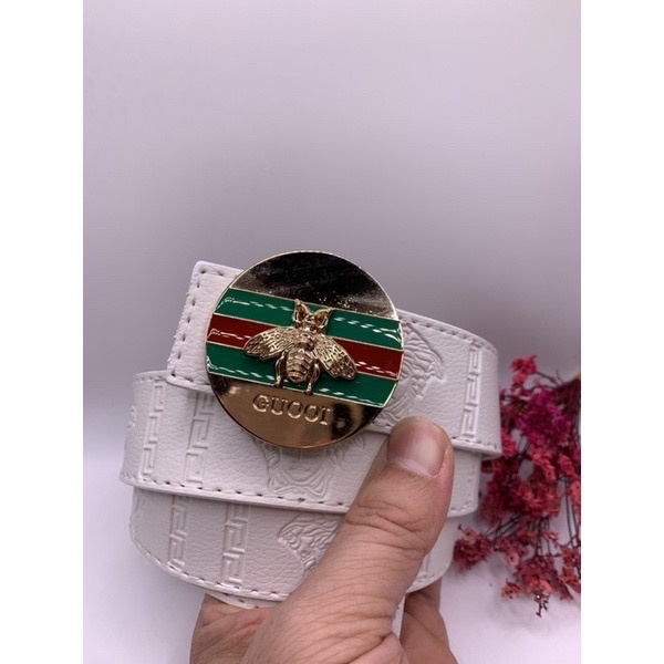 Thắt lưng trắng mặt ong 3 sọc - Dây nịt da cao cấp new