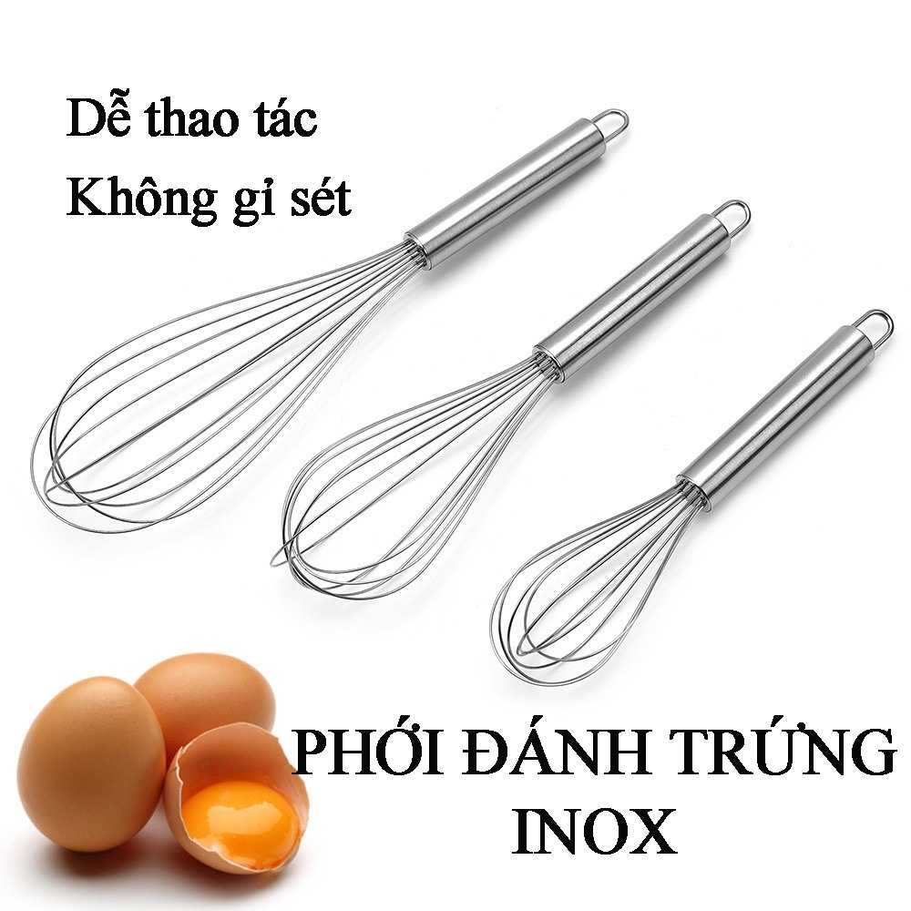 Phới đánh trứng 25cm và 35cm - Dụng cụ đánh trứng cầm tay, khuấy trộn bột, đánh bông kem bơ bằng thép không gỉ inox