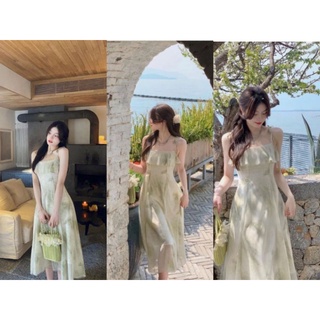 Đầm midi hoa xanh 2s cột vai ✨-chuẩn ảnh sàn