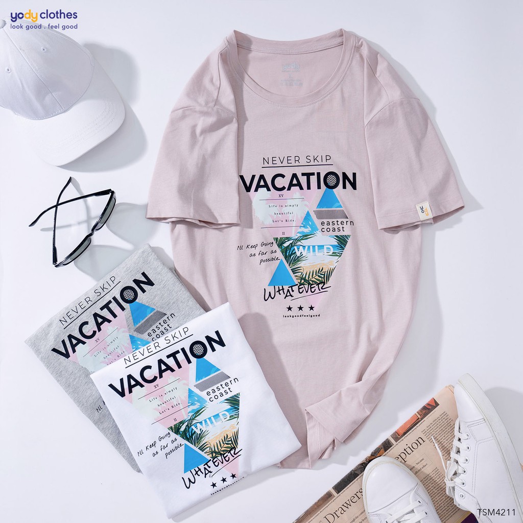 Áo thun nam Yody in Vacation chất lụa vải mịn mát TSM4211 | BigBuy360 - bigbuy360.vn